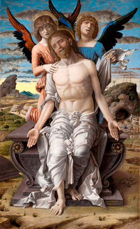 Andrea Mantegna (Isola di Carturo, vers 1431 - Mantoue, 1506) Le Christ de pitié soutenu par un séraphin et un chérubin