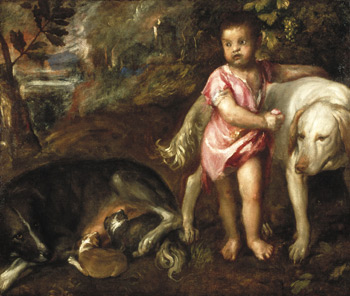 Titian, Boy with Dogs in a Landscape